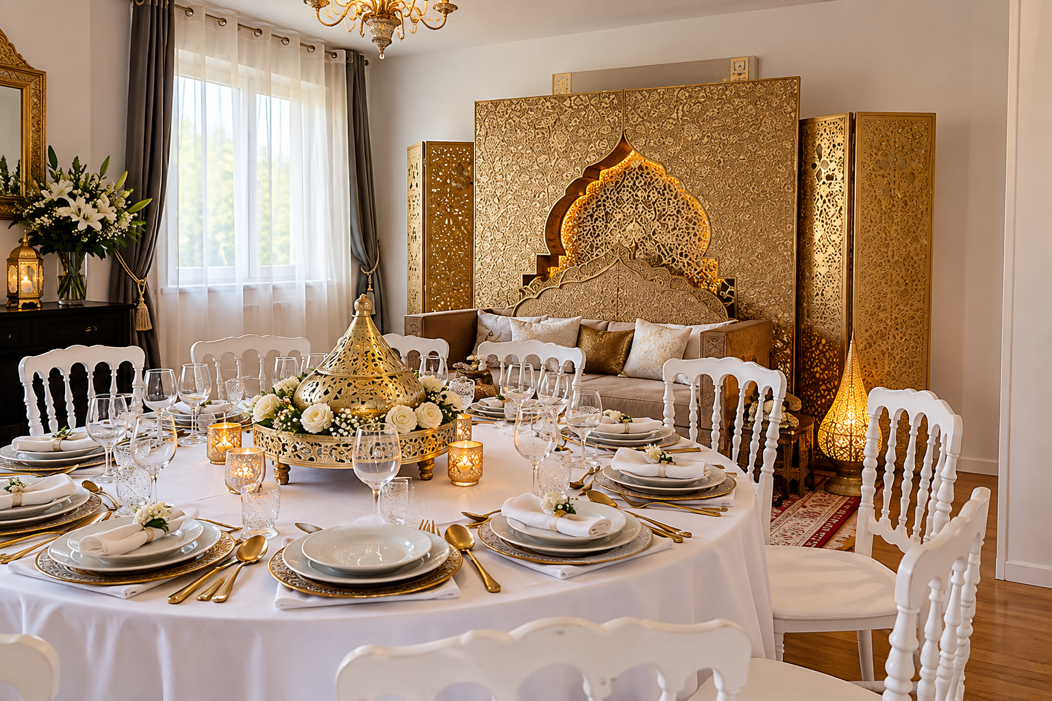 Mesa y banquete para una boda marroquí
